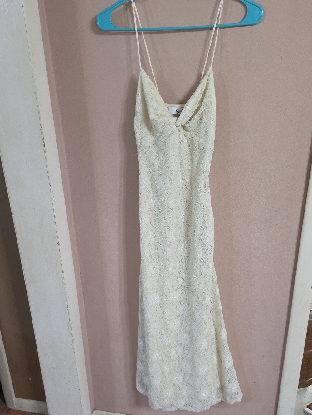 NSR Cream Lace Maxi Slip Dress with Delicate Straps